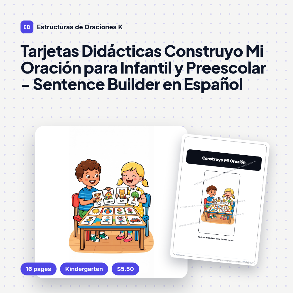 Tarjetas Didácticas Construyo Mi Oración para Infantil y Preescolar - Sentence Builder en Español