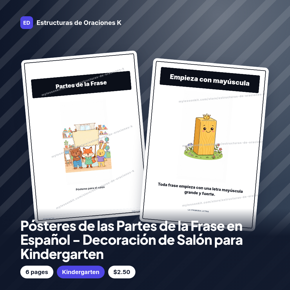 Pósteres de las Partes de la Frase en Español - Decoración de Salón para Kindergarten