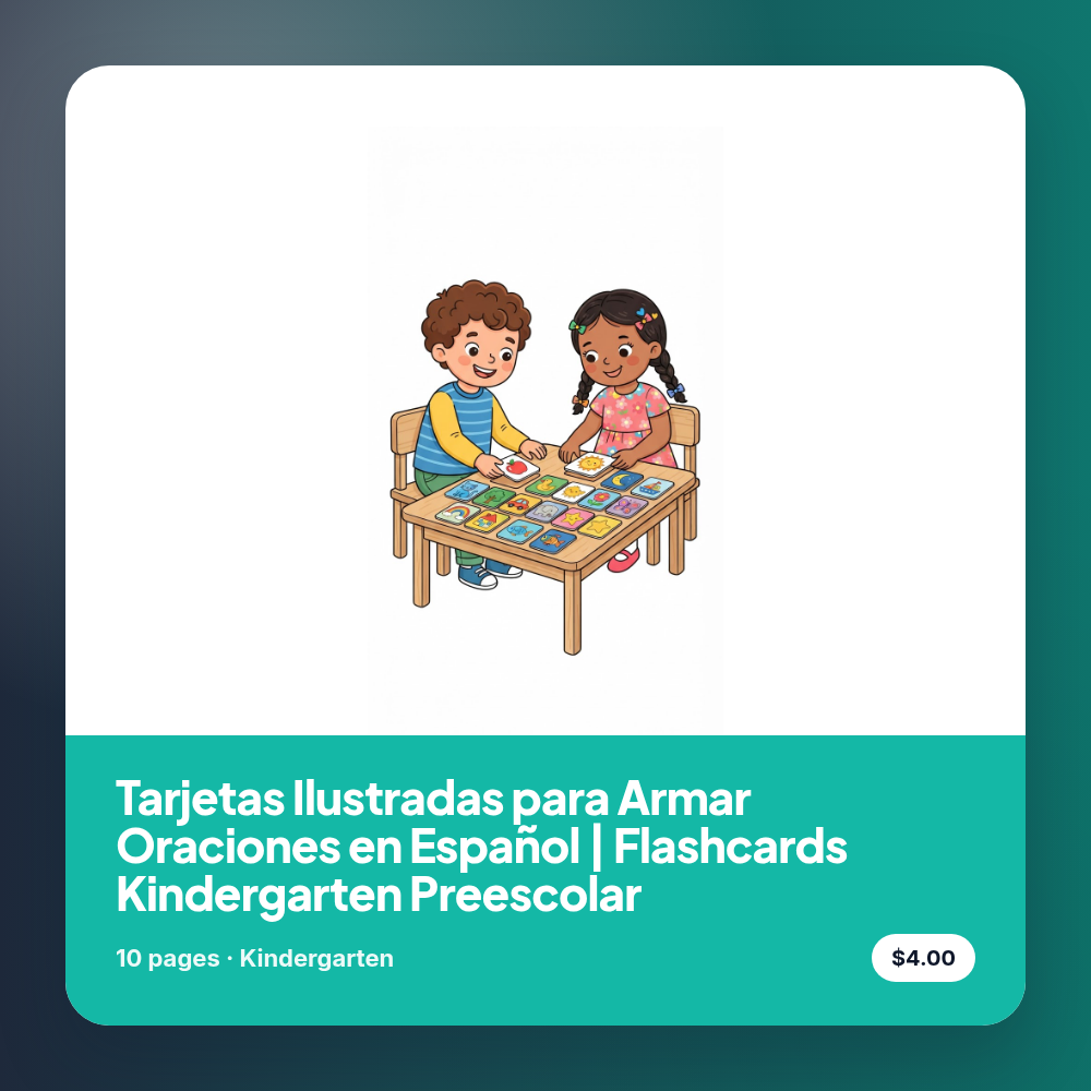 Tarjetas Ilustradas para Armar Oraciones en Español | Flashcards Kindergarten Preescolar