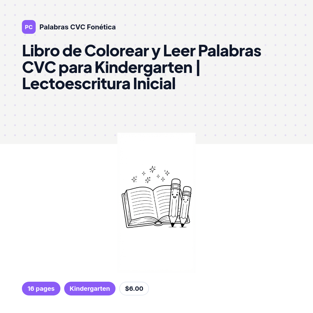 Libro de Colorear y Leer Palabras CVC para Kindergarten | Lectoescritura Inicial