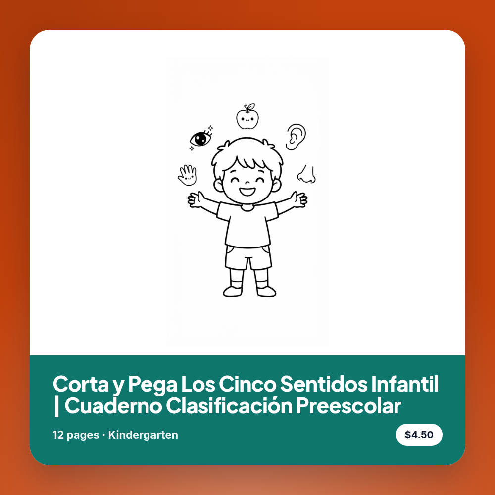 Corta y Pega Los Cinco Sentidos Infantil | Cuaderno Clasificación Preescolar