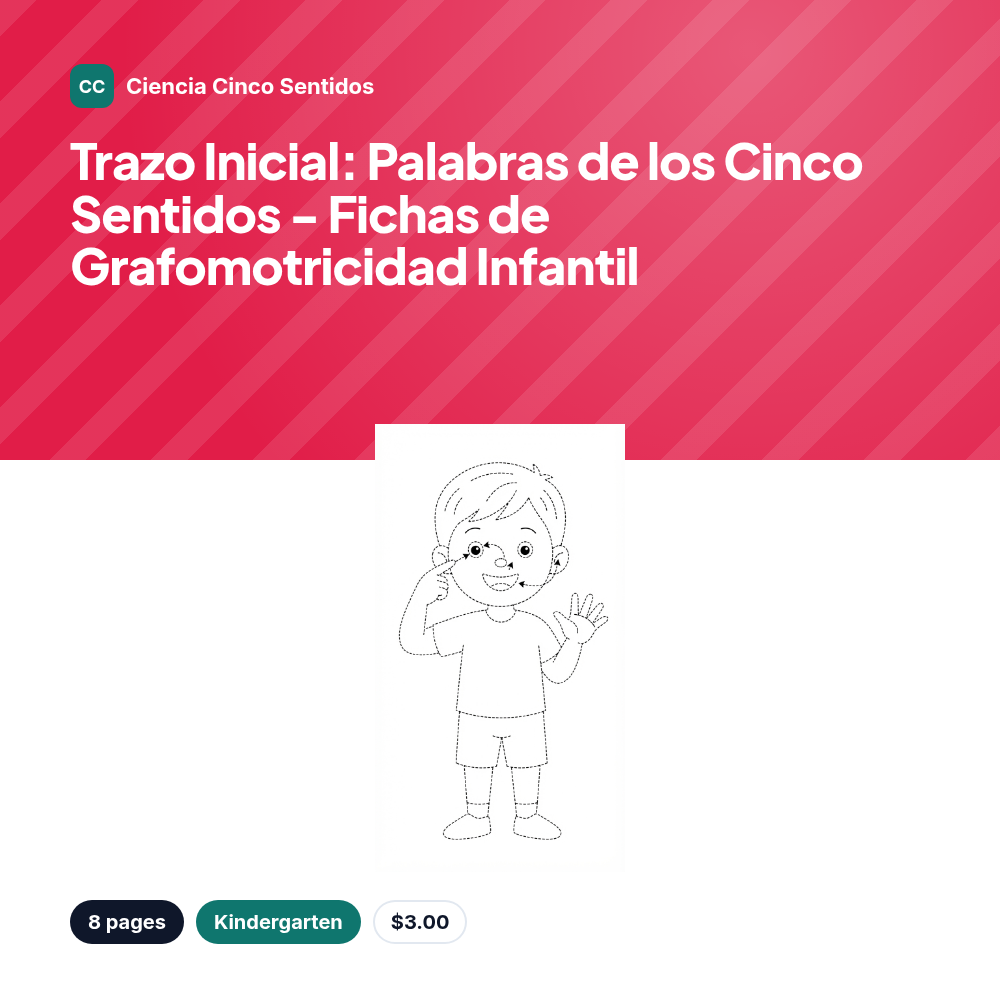 Trazo Inicial: Palabras de los Cinco Sentidos - Fichas de Grafomotricidad Infantil