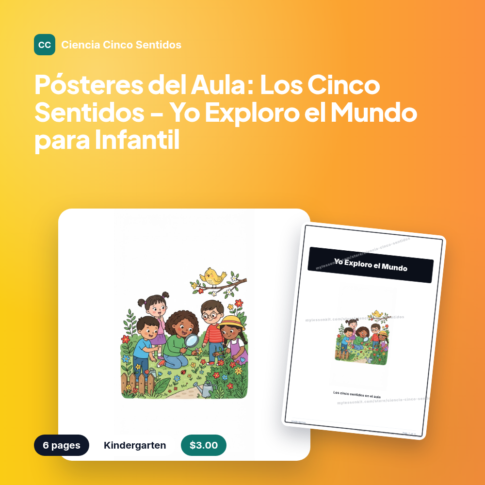 Pósteres del Aula: Los Cinco Sentidos - Yo Exploro el Mundo para Infantil