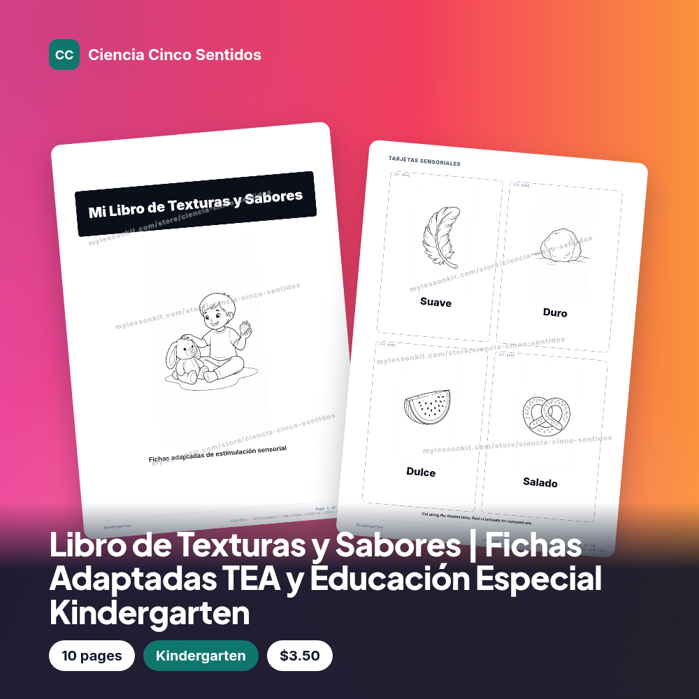 Libro de Texturas y Sabores | Fichas Adaptadas TEA y Educación Especial Kindergarten
