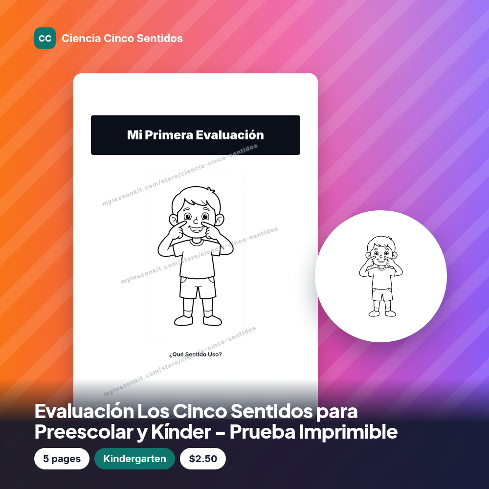 Evaluación Los Cinco Sentidos para Preescolar y Kínder - Prueba Imprimible