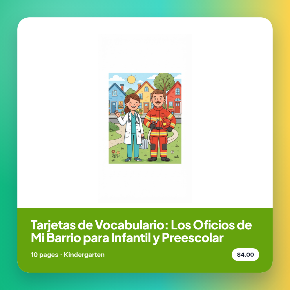Tarjetas de Vocabulario: Los Oficios de Mi Barrio para Infantil y Preescolar