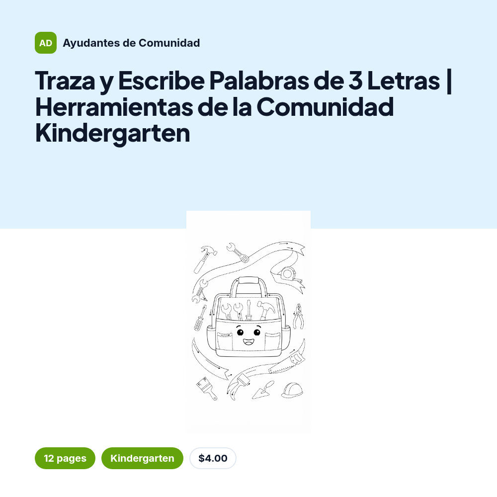 Traza y Escribe Palabras de 3 Letras | Herramientas de la Comunidad Kindergarten