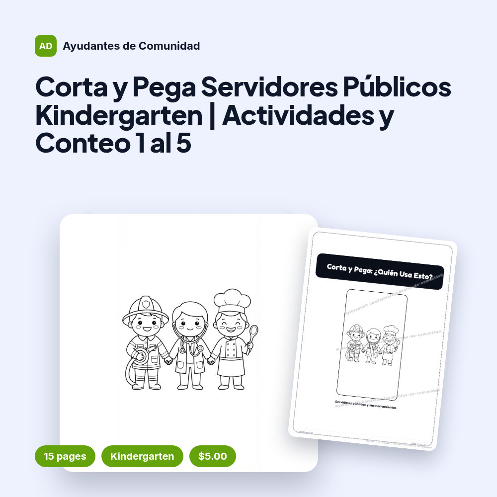 Corta y Pega Servidores Públicos Kindergarten | Actividades y Conteo 1 al 5
