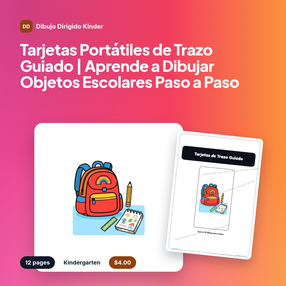 Tarjetas Portátiles de Trazo Guiado | Aprende a Dibujar Objetos Escolares Paso a Paso