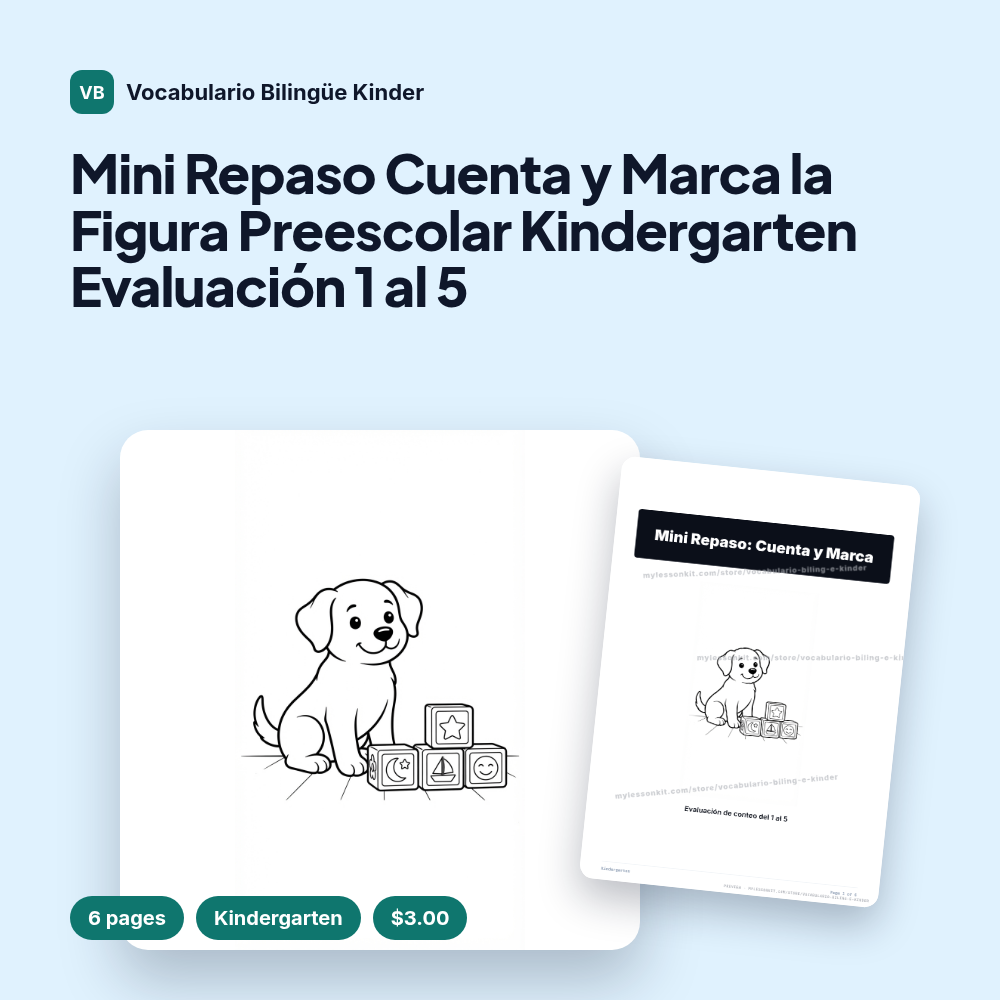 Mini Repaso Cuenta y Marca la Figura Preescolar Kindergarten Evaluación 1 al 5