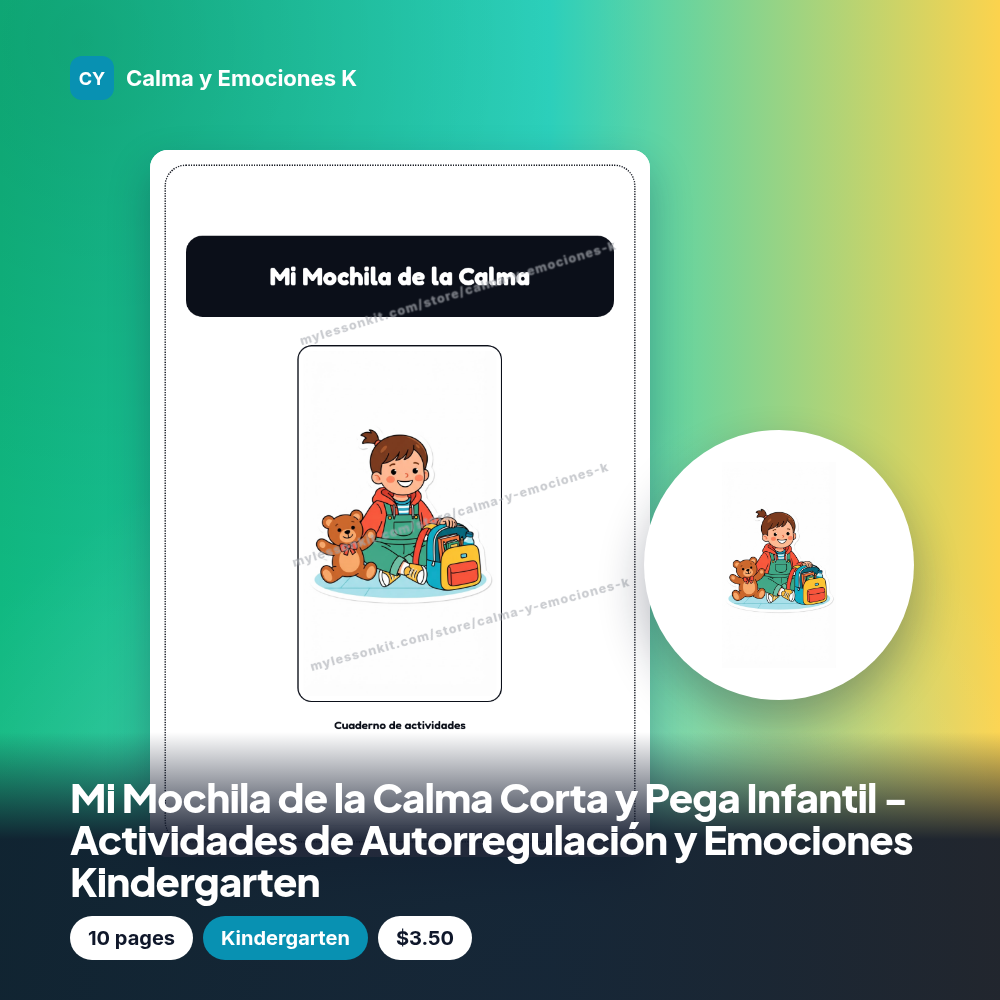 Mi Mochila de la Calma Corta y Pega Infantil - Actividades de Autorregulación y Emociones Kindergarten