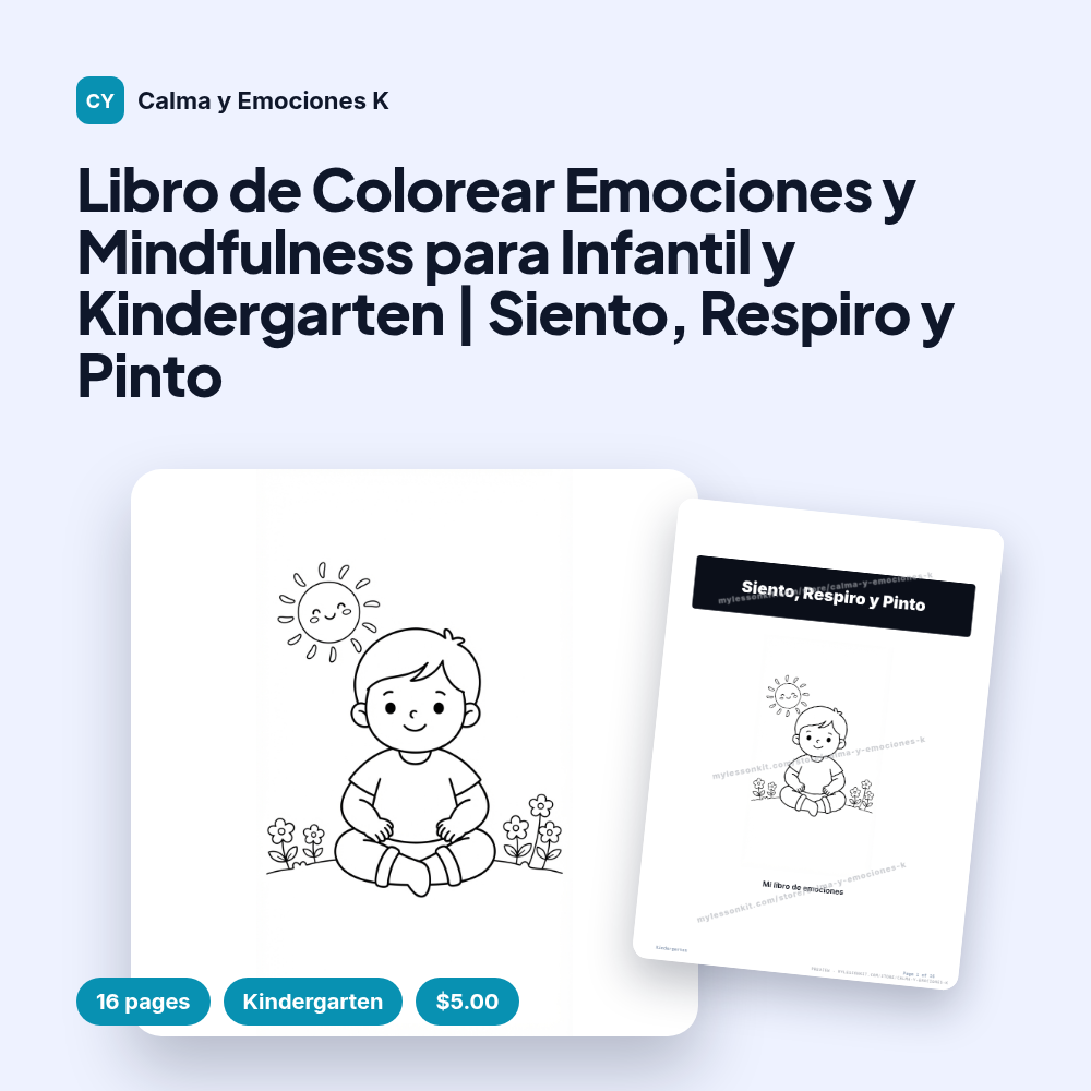 Libro de Colorear Emociones y Mindfulness para Infantil y Kindergarten | Siento, Respiro y Pinto