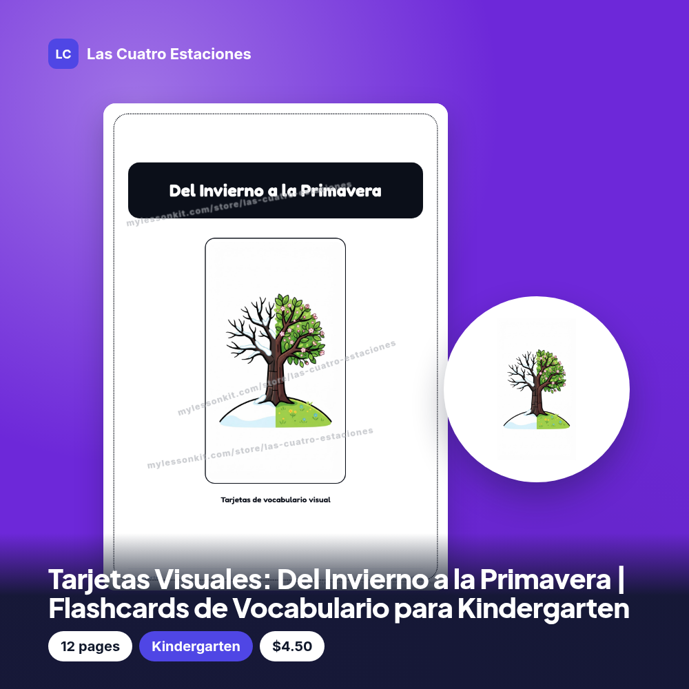 Tarjetas Visuales: Del Invierno a la Primavera | Flashcards de Vocabulario para Kindergarten