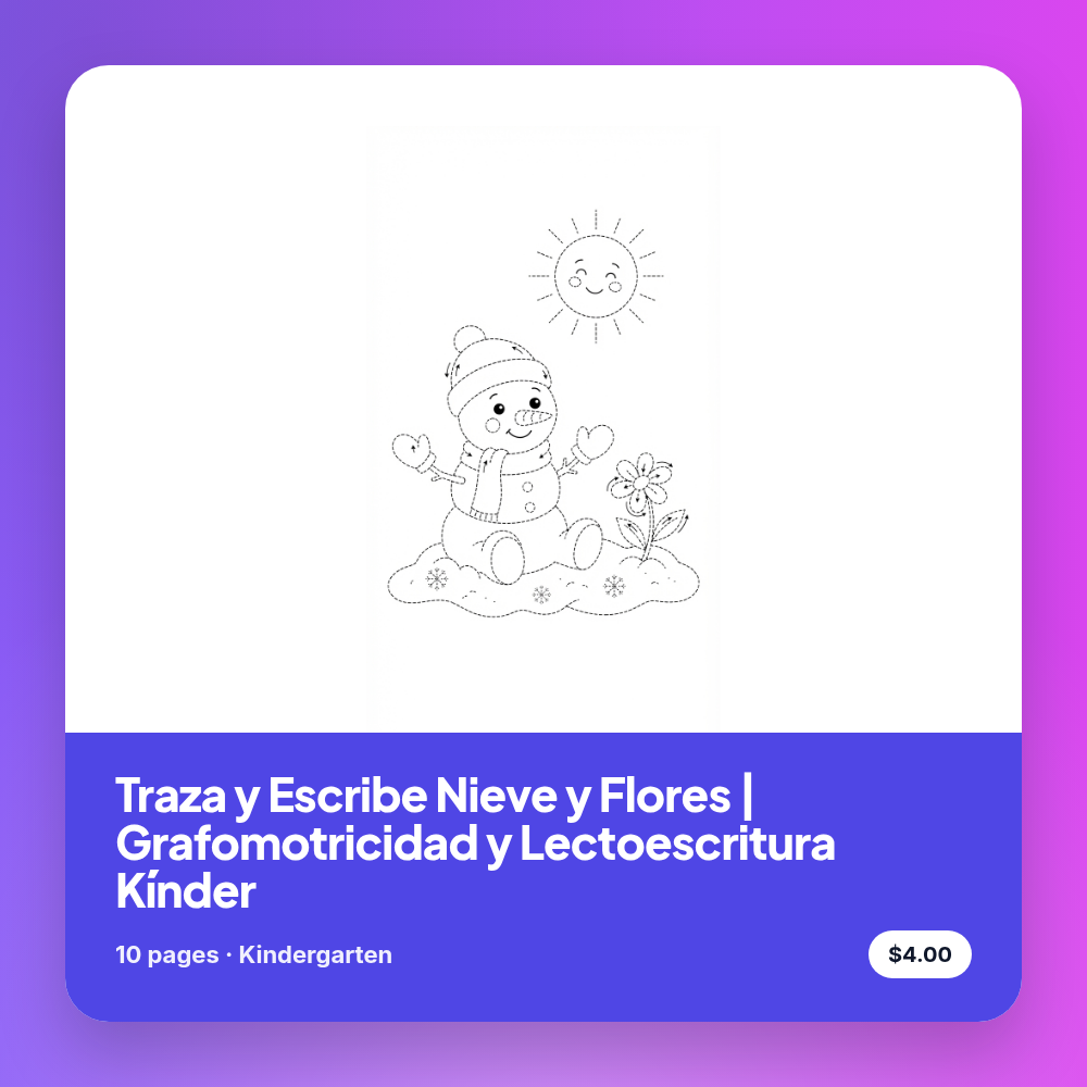 Traza y Escribe Nieve y Flores | Grafomotricidad y Lectoescritura Kínder