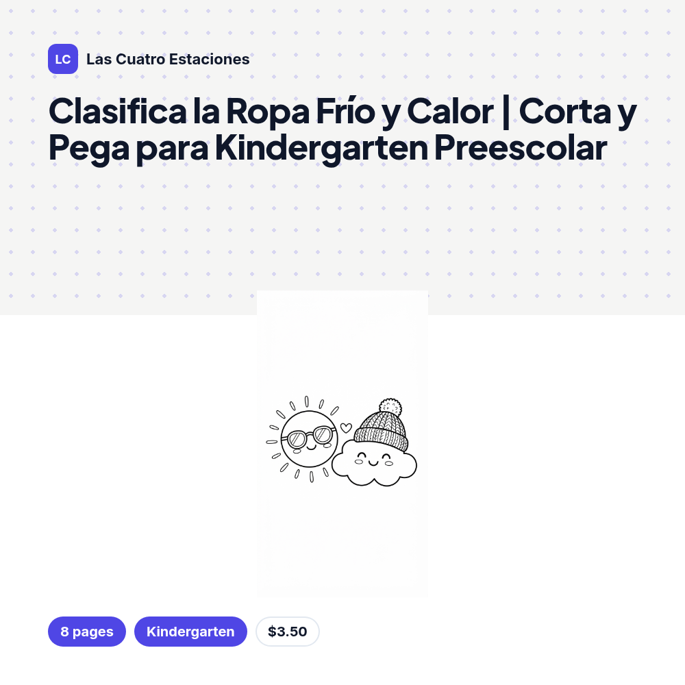Clasifica la Ropa Frío y Calor | Corta y Pega para Kindergarten Preescolar