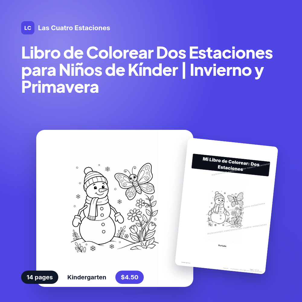Libro de Colorear Dos Estaciones para Niños de Kínder | Invierno y Primavera
