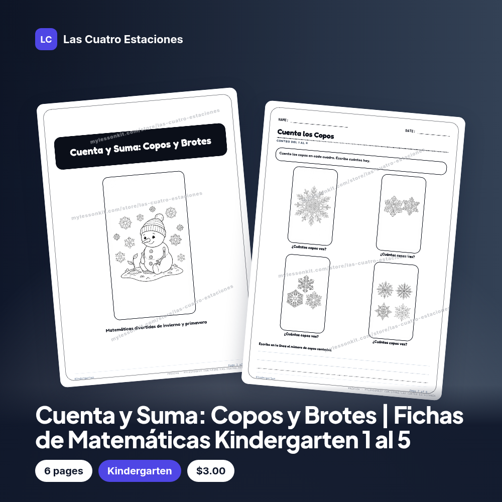 Cuenta y Suma: Copos y Brotes | Fichas de Matemáticas Kindergarten 1 al 5