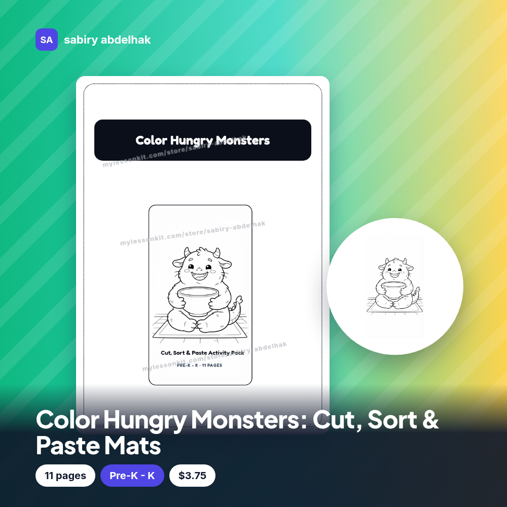 Color Hungry Monsters: Cut, Sort & Paste Mats