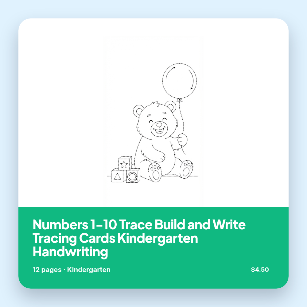Numbers 1-10 Trace Build and Write Tracing Cards Kindergarten Handwriting