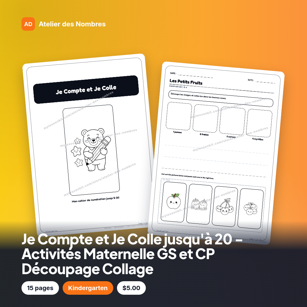 Je Compte et Je Colle jusqu'à 20 - Activités Maternelle GS et CP Découpage Collage