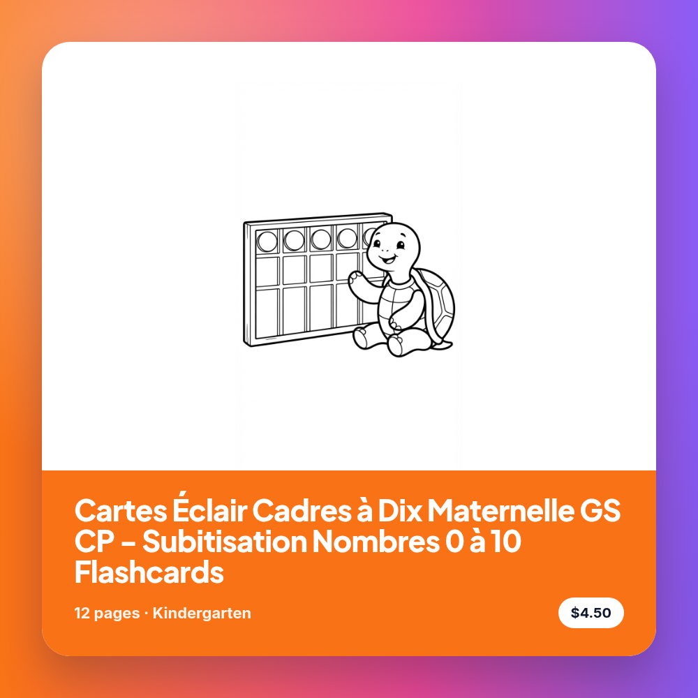Cartes Éclair Cadres à Dix Maternelle GS CP - Subitisation Nombres 0 à 10 Flashcards