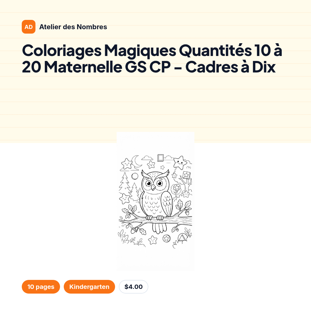 Coloriages Magiques Quantités 10 à 20 Maternelle GS CP - Cadres à Dix