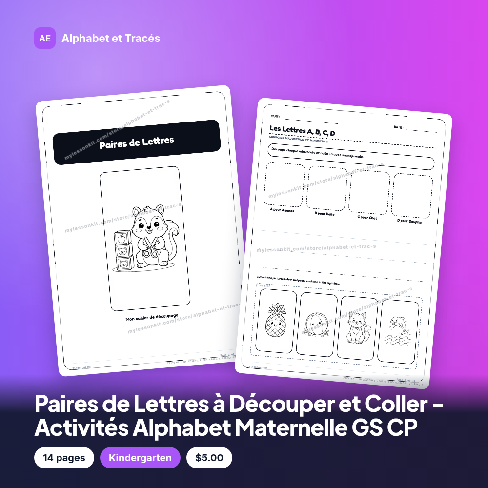 Paires de Lettres à Découper et Coller - Activités Alphabet Maternelle GS CP