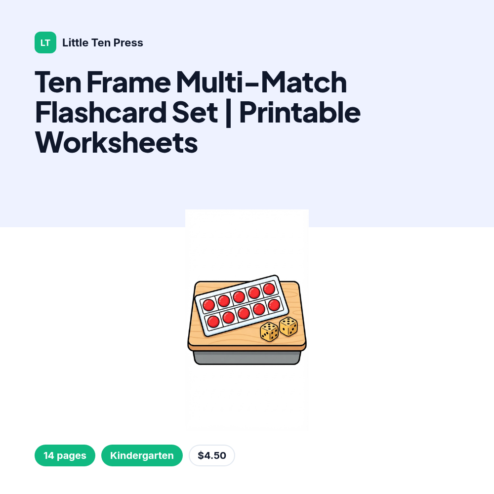 Ten Frame Multi-Match Flashcard Set | Printable Worksheets