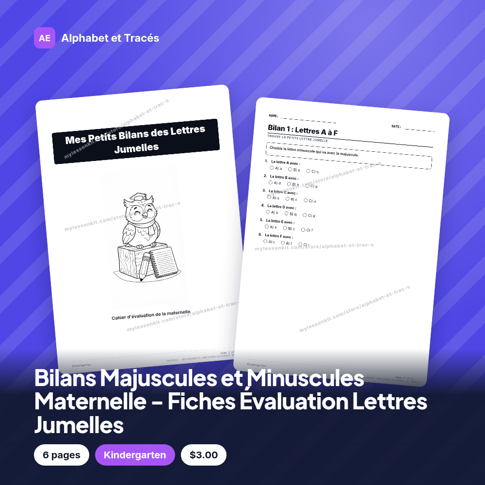 Bilans Majuscules et Minuscules Maternelle - Fiches Évaluation Lettres Jumelles