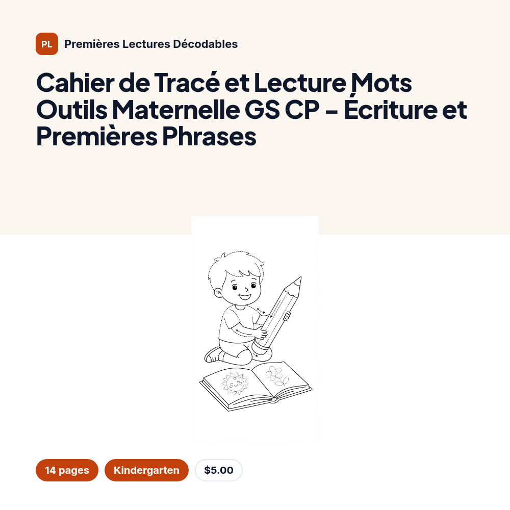 Cahier de Tracé et Lecture Mots Outils Maternelle GS CP - Écriture et Premières Phrases