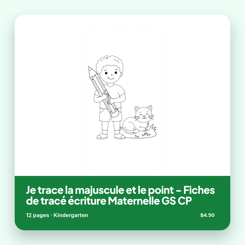 Je trace la majuscule et le point - Fiches de tracé écriture Maternelle GS CP