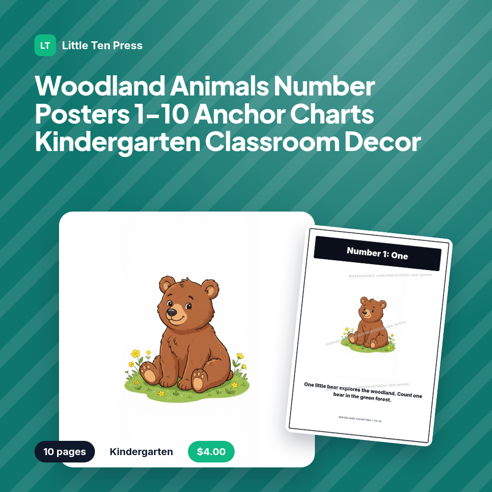 Woodland Animals Number Posters 1-10 Anchor Charts Kindergarten Classroom Decor