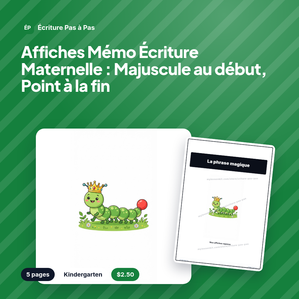 Affiches Mémo Écriture Maternelle : Majuscule au début, Point à la fin