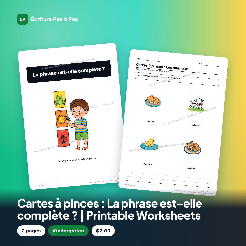 Cartes à pinces : La phrase est-elle complète ? | Printable Worksheets