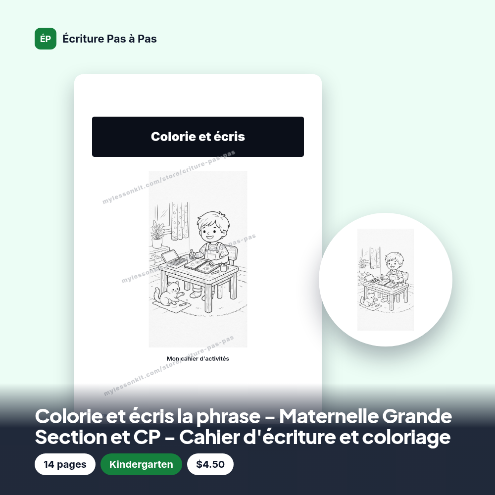 Colorie et écris la phrase - Maternelle Grande Section et CP - Cahier d'écriture et coloriage