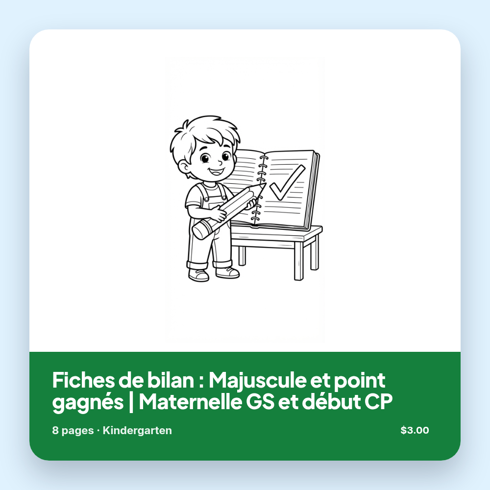 Fiches de bilan : Majuscule et point gagnés | Maternelle GS et début CP