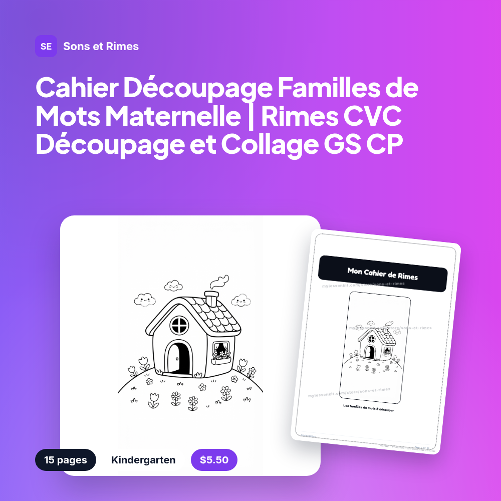Cahier Découpage Familles de Mots Maternelle | Rimes CVC Découpage et Collage GS CP