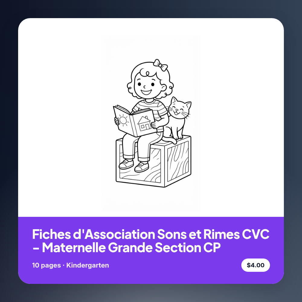 Fiches d'Association Sons et Rimes CVC - Maternelle Grande Section CP