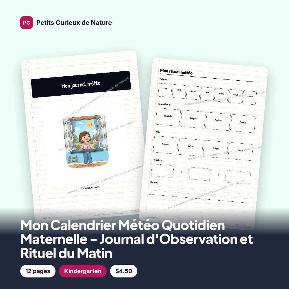 Mon Calendrier Météo Quotidien Maternelle - Journal d'Observation et Rituel du Matin