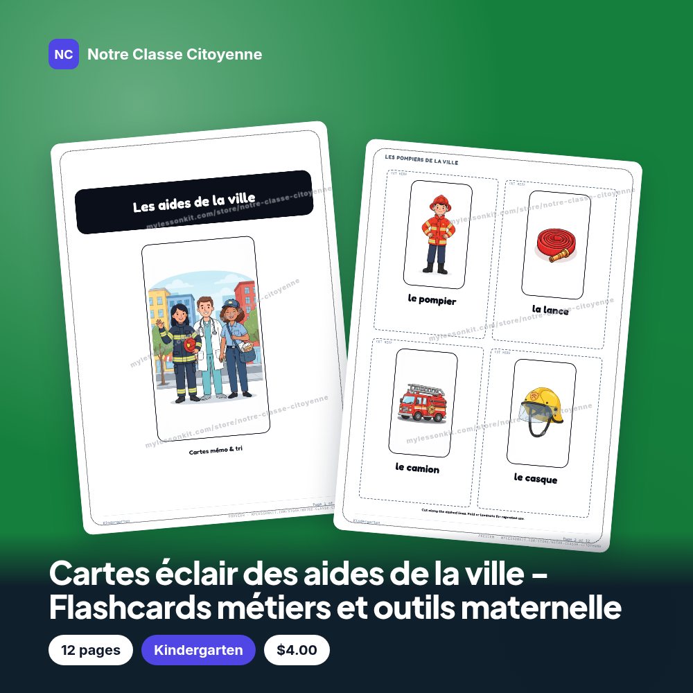 Cartes éclair des aides de la ville - Flashcards métiers et outils maternelle