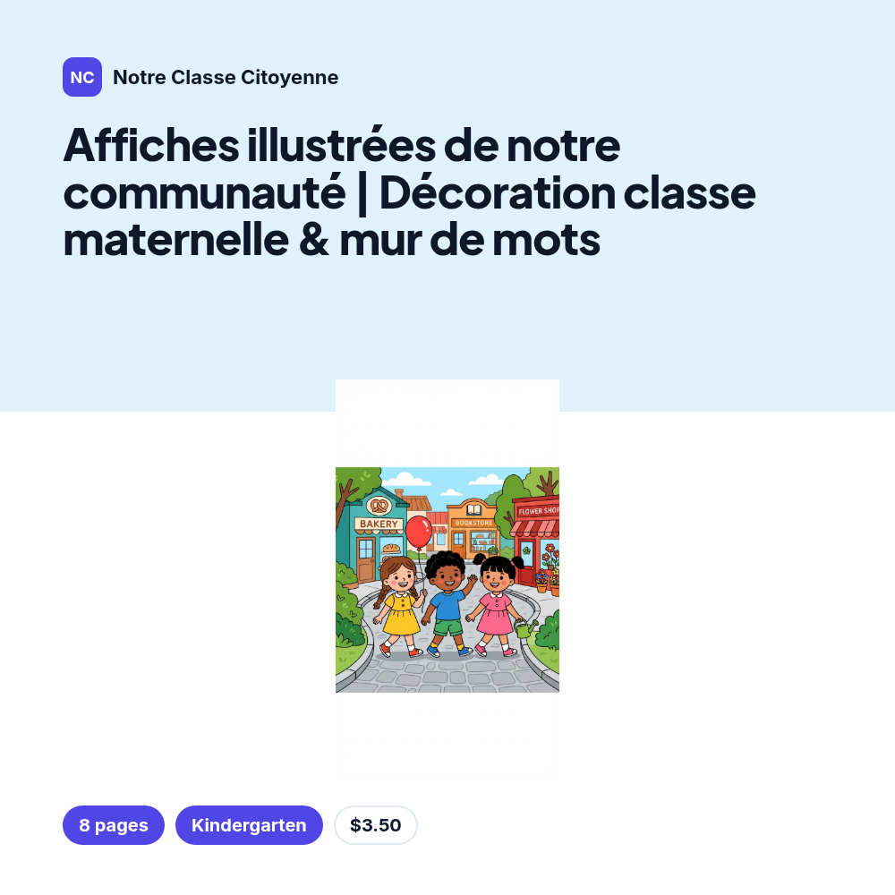 Affiches illustrées de notre communauté | Décoration classe maternelle & mur de mots