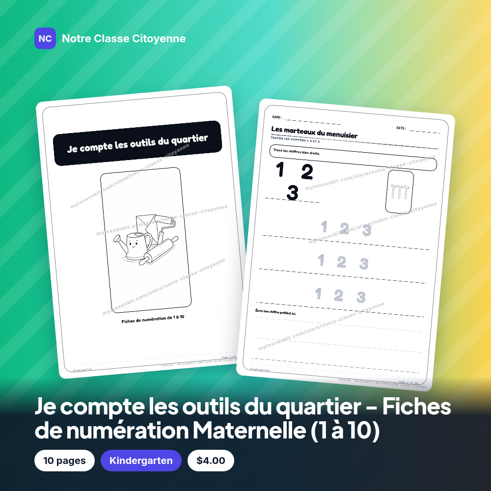 Je compte les outils du quartier - Fiches de numération Maternelle (1 à 10)