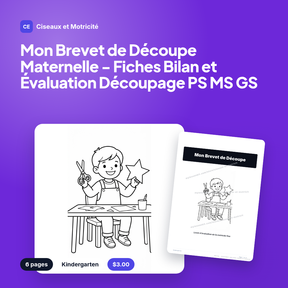Mon Brevet de Découpe Maternelle - Fiches Bilan et Évaluation Découpage PS MS GS