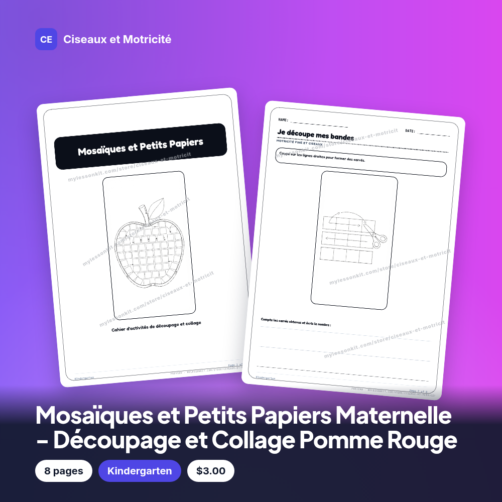 Mosaïques et Petits Papiers Maternelle - Découpage et Collage Pomme Rouge