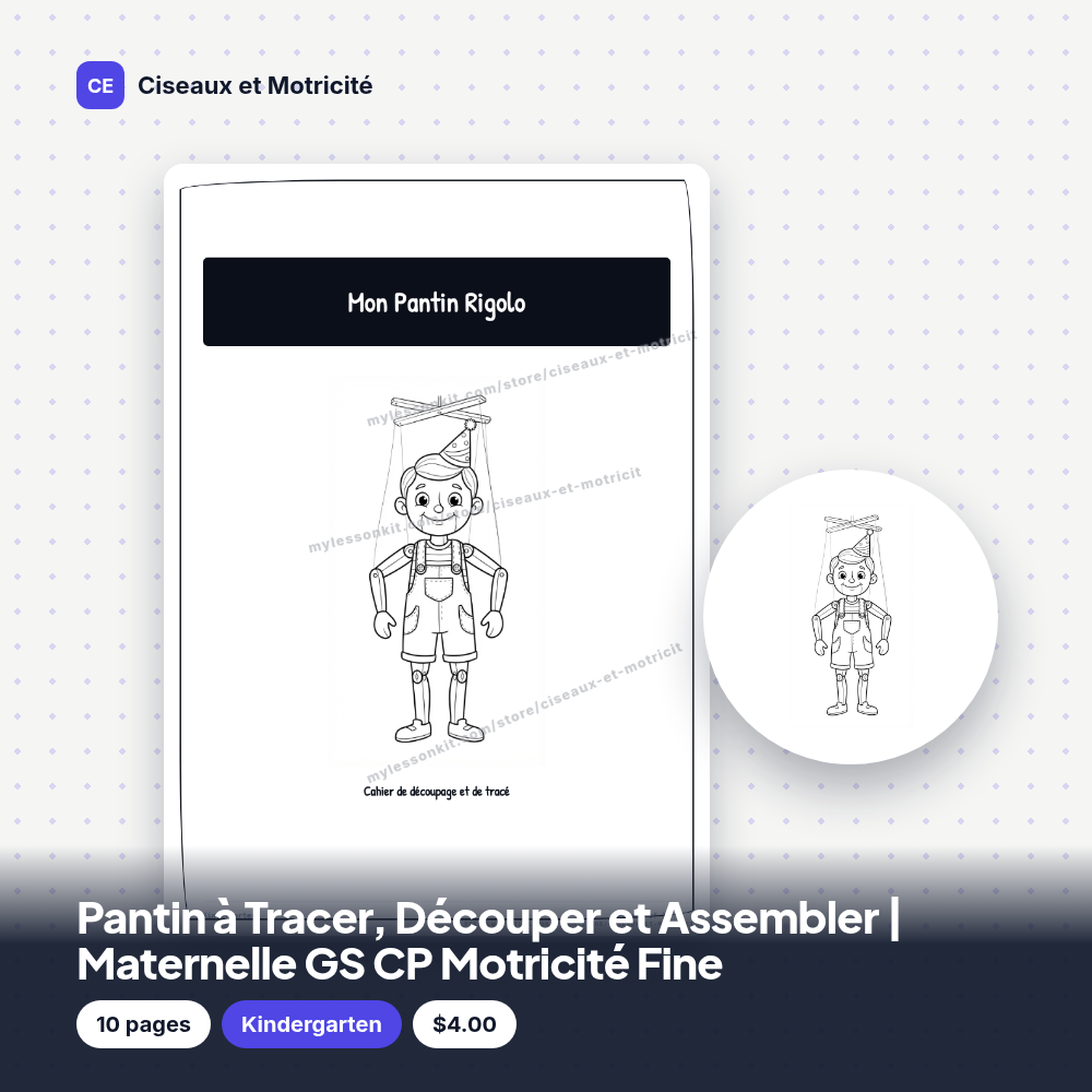 Pantin à Tracer, Découper et Assembler | Maternelle GS CP Motricité Fine