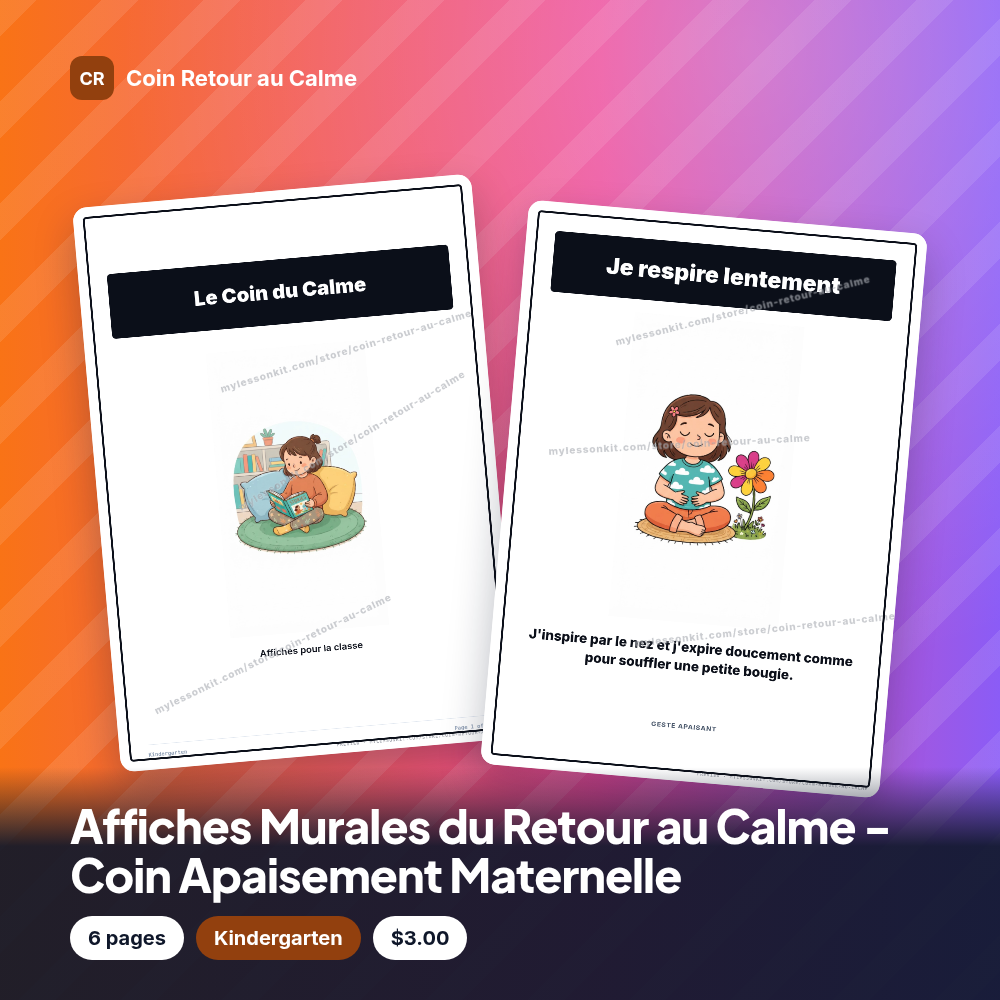 Affiches Murales du Retour au Calme - Coin Apaisement Maternelle