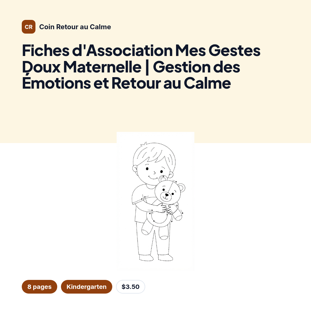 Fiches d'Association Mes Gestes Doux Maternelle | Gestion des Émotions et Retour au Calme