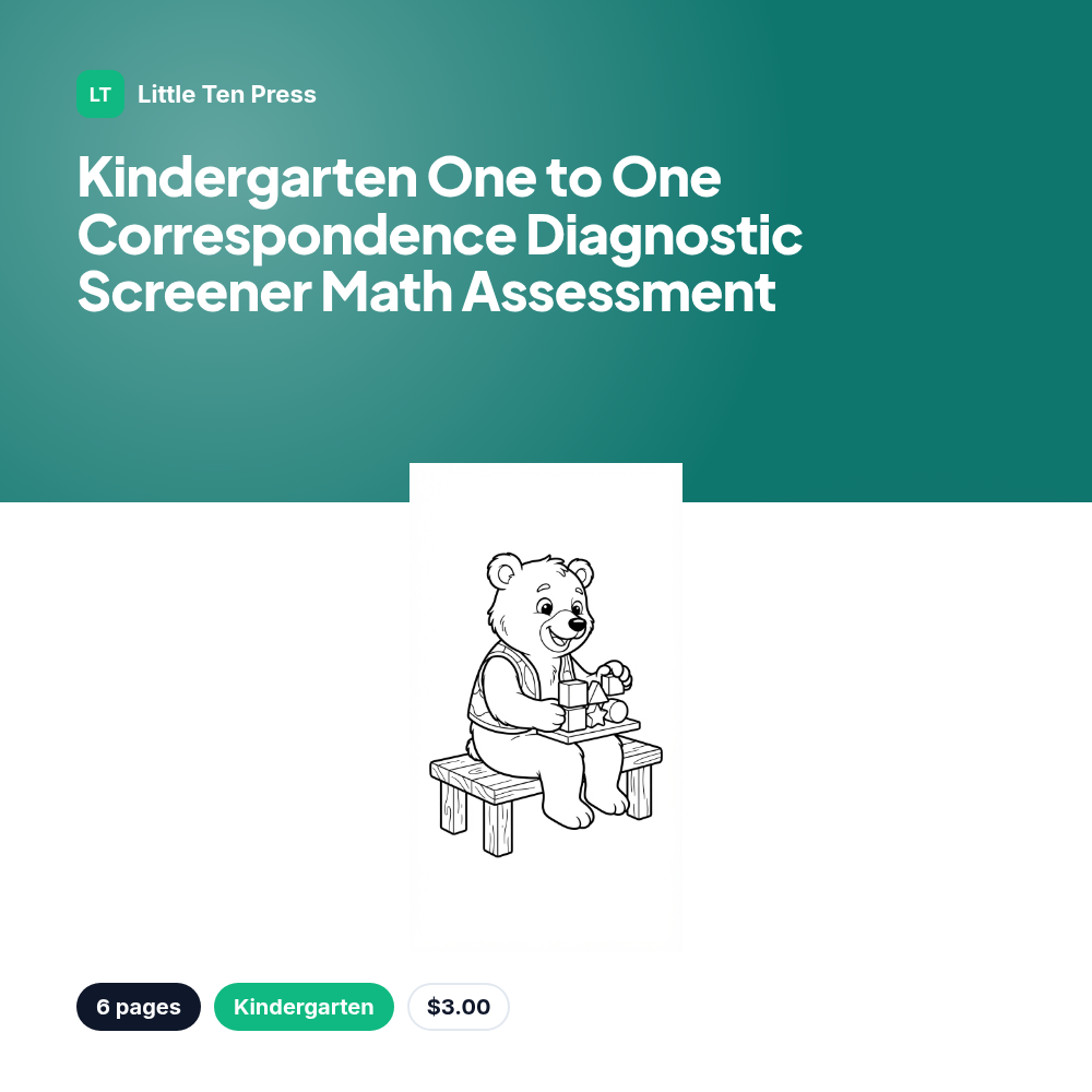 Kindergarten One to One Correspondence Diagnostic Screener Math Assessment