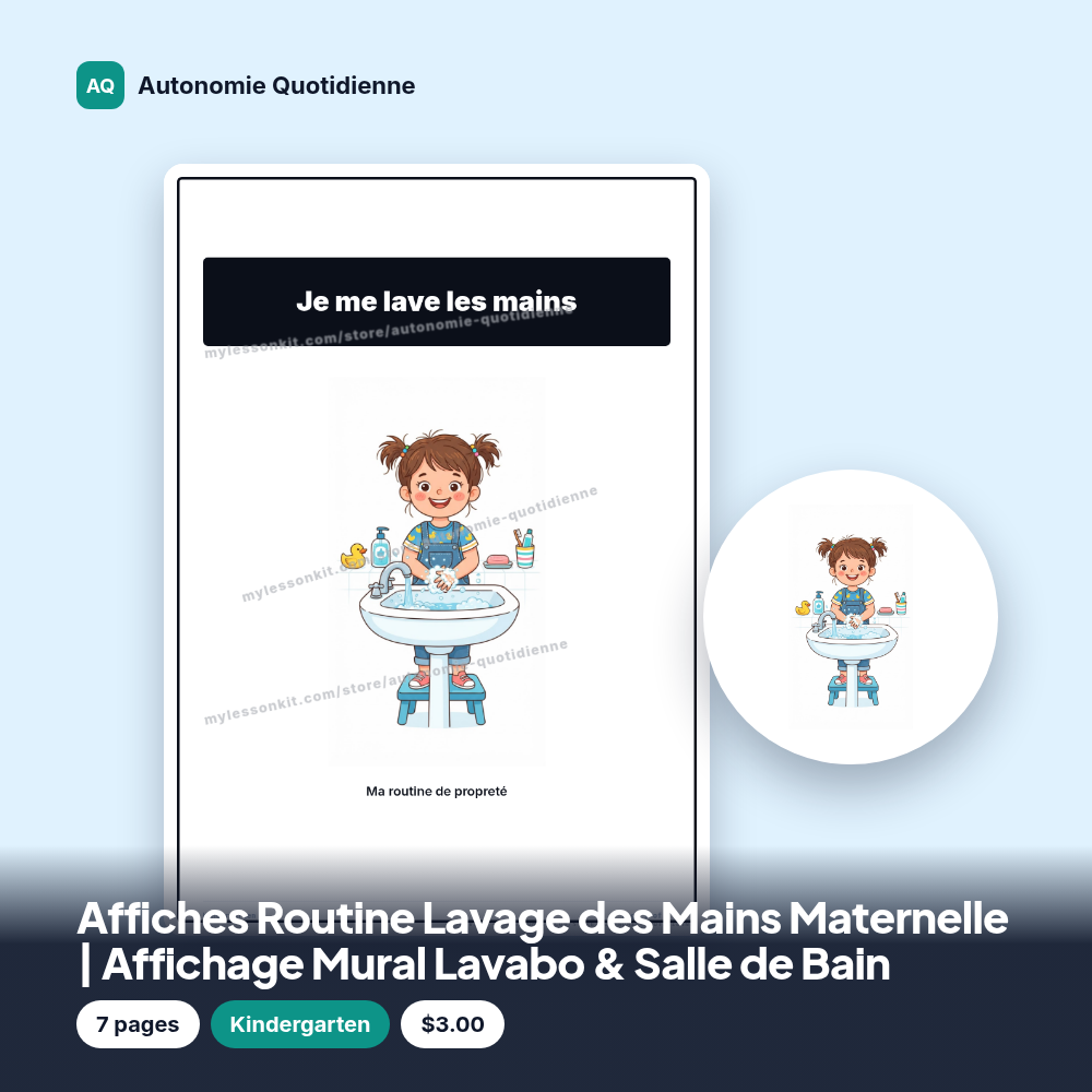Affiches Routine Lavage des Mains Maternelle | Affichage Mural Lavabo & Salle de Bain