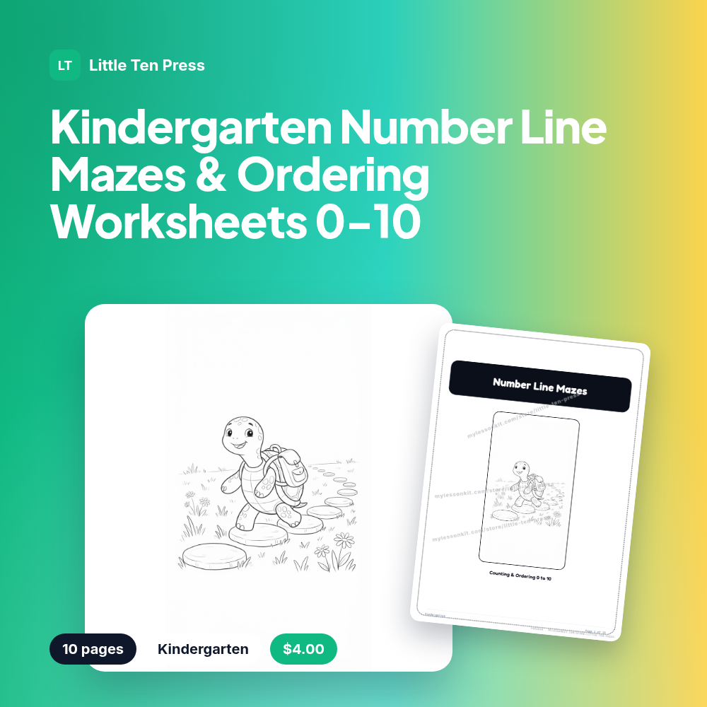 Kindergarten Number Line Mazes & Ordering Worksheets 0-10